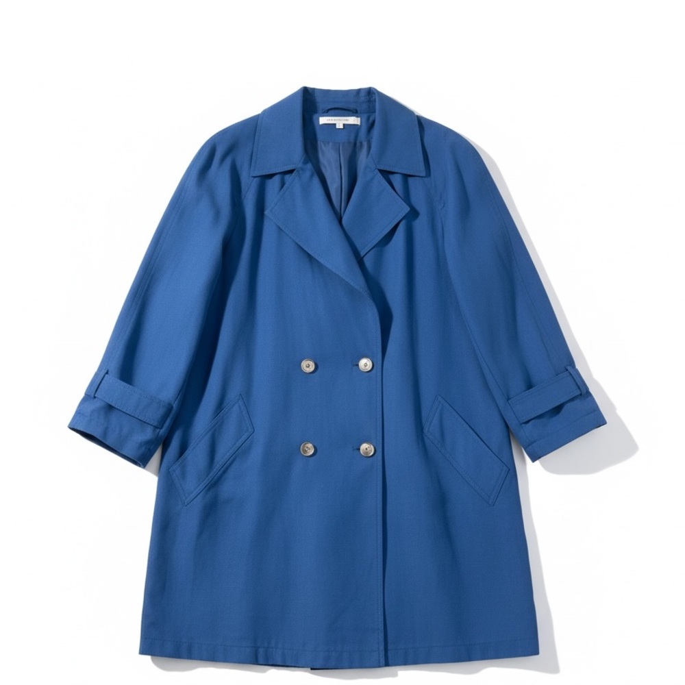 Vintage Indigo Blue Double Breasted Vented Back Mid Length Outerwear Trench Coat